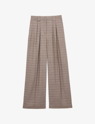 Womens Reiss River Wide-Leg Checked Stretch-Woven Trousers
