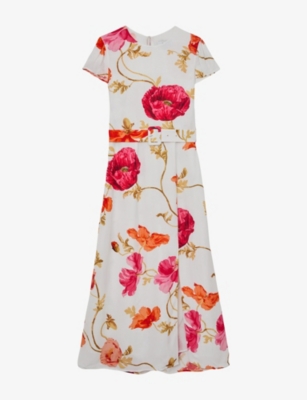 Womens Reiss Lyra Floral-Print Crepe Midi Dress