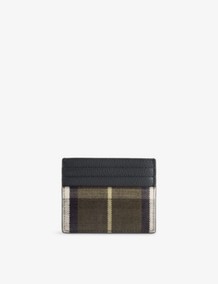 Mens Burberry Tall Check Coated-Cotton Blend and Leather Card Holder