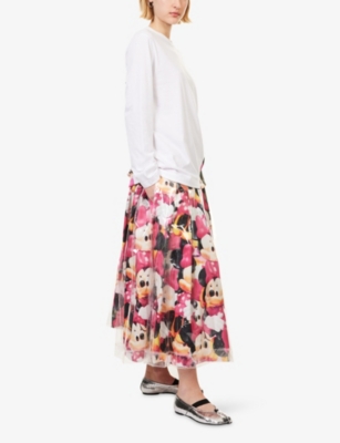 Comme Des Garçons Womens D Pattern X Cl  X Disney Minnie Flared Woven Midi Skirt In Pink