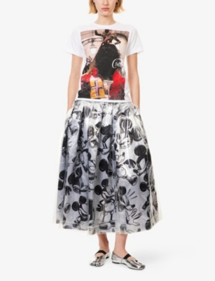 Comme Des Garçons Womens C Pattern X Cl  X Disney Mickey Mouse Flared Woven Midi Skirt In Gray