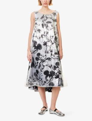 Comme Des Garçons Womens C Pattern X Cl  X Disney Mickey Mouse Sleeveless Woven Midi Dress In Gray