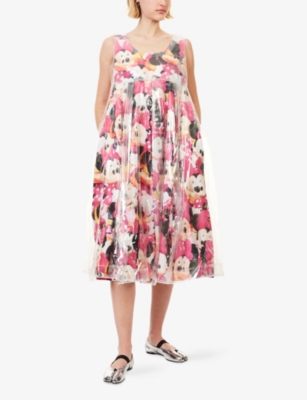 Comme Des Garçons Womens D Pattern X Cl  X Disney Minnie Sleeveless Woven Midi Dress In Pink