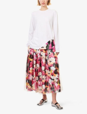 Comme Des Garçons Womens White Xd Pattern  X Disney Minnie Long-sleeves Cotton-jersey T-shirt In White