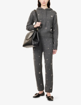 Simkhai Womens Charcoal Grey Kandace Embellished Wool And Cashmere-blend Jogging Bottoms In Gray