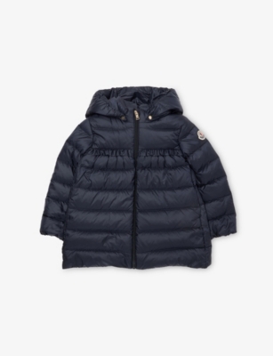 Moncler Babies' Navy Nevra Hooded Shell-down Puffer Jacket 3-36 Month In Blue