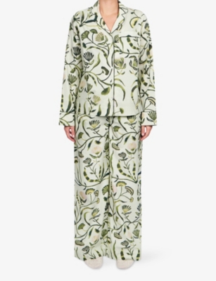 Ro&zo Womens  Floral-print Cotton Pyjama And Eye Mask Set In Green