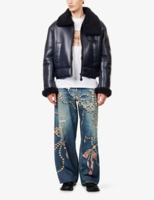 ACNE STUDIOS: Wide-Collared Buckled  Leather And Shearling Aviator Jacket