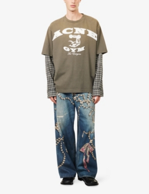 Acne Studios Mens Mid Blue 1981 Graphic-print Loose-fit Denim Jeans In Blue