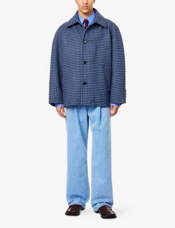 Check-Print Relaxed-Fit Wool Jacket