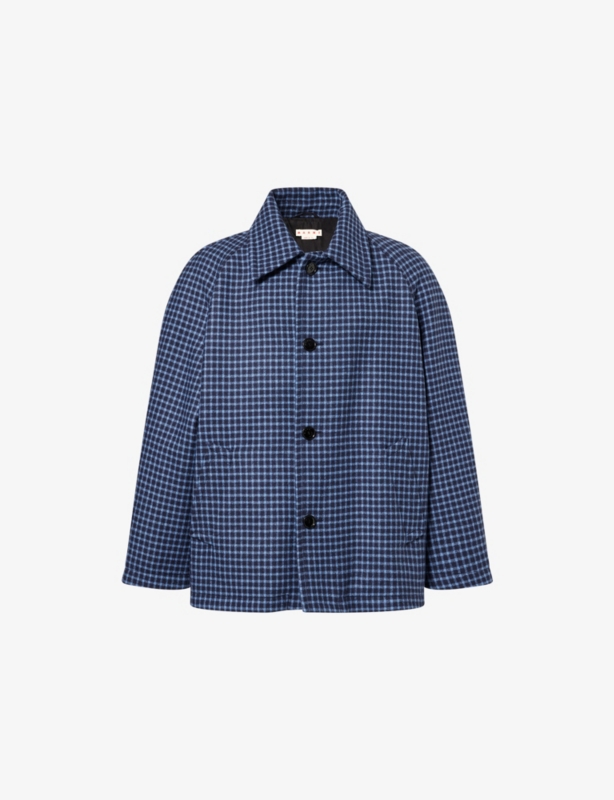 Check-Print Relaxed-Fit Wool Jacket