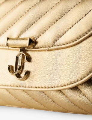Jimmy Choo Womens Gold Curve Small Quilted Metallic-leather Cross Body Bag In Gold