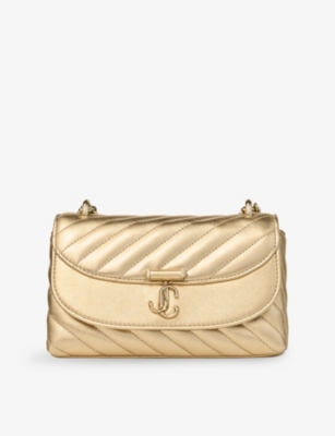 Jimmy Choo Womens Gold Curve Small Quilted Metallic-leather Cross Body Bag In Gold