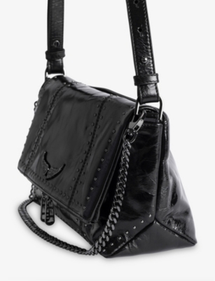 Zadig & Voltaire Black Leather Rock Ii Vintage Patent Studs Shoulder Bag