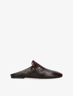 Dries Van Noten Mens  Mock-croc Leather Mules In Brown