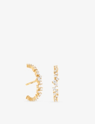 ASTRID & MIYU: Orbit 18ct Yellow Gold Plated, Sterling-Silver And Cubic Zirconia  Cuff Stud Earrings
