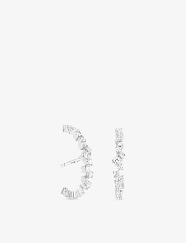 Orbit Rhodium Plated Sterling-Silver And Cubic Zirconia Cuff Stud Earrings