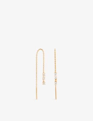 ASTRID & MIYU: Crystal Chain 18ct Yellow Gold Plated, Sterling-Silver And Cubic Zirconia Thread Earrings