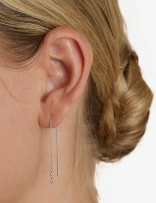 ASTRID & MIYU: Crystal Chain Sterling-Silver And Cubic Zirconia Thread Earrings