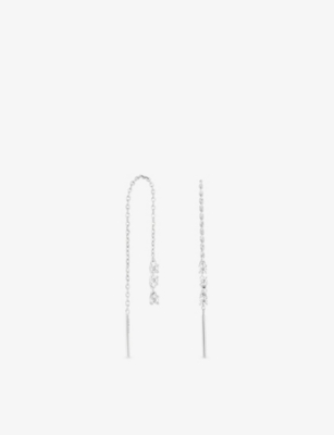 ASTRID & MIYU: Crystal Chain Sterling-Silver And Cubic Zirconia Thread Earrings