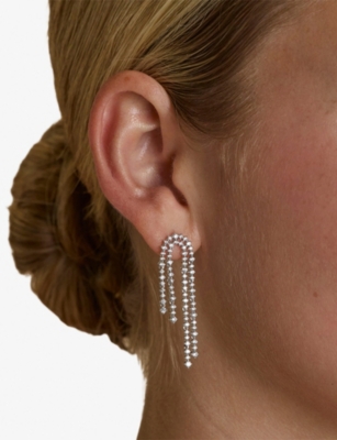 ASTRID & MIYU: Crystal Scatter  Rhodium Plated Brass And Cubic Zirconia Drop Earrings