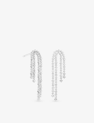ASTRID & MIYU: Crystal Scatter  Rhodium Plated Brass And Cubic Zirconia Drop Earrings
