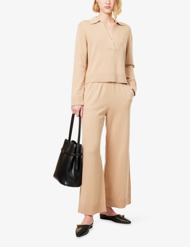 V-Neck Long-Sleeves Cotton And Cashmere Polo Shirt