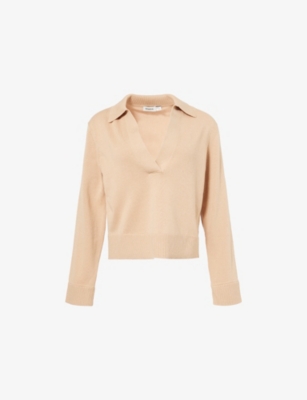 SIMKHAI: V-Neck Long-Sleeves Cotton And Cashmere Polo Shirt