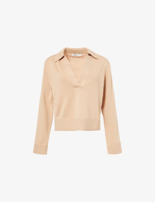 V-Neck Long-Sleeves Cotton And Cashmere Polo Shirt