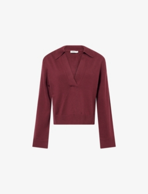 SIMKHAI: V-Neck Long-Sleeves Cotton And Cashmere Polo Shirt