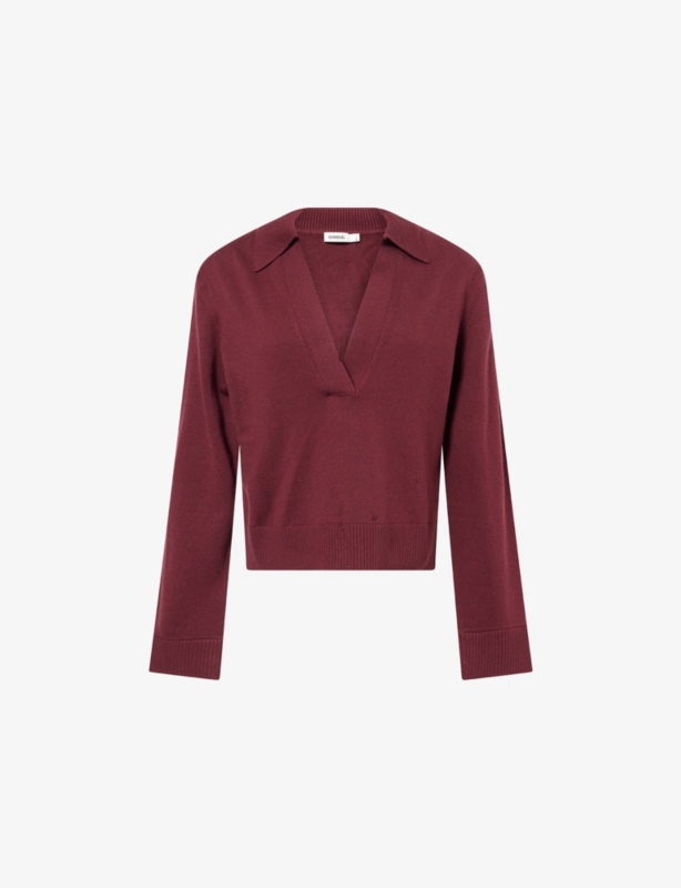 V-Neck Long-Sleeves Cotton And Cashmere Polo Shirt