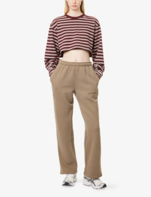 RU & ROCKA: Striped Cropped Stretch-Cotton T-Shirt