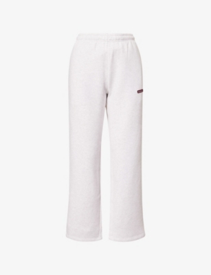 Ru & Rocka Womens Grey / Burgundy Core Straight-leg Cotton-blend Jogging Bottoms In White
