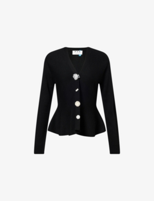 Ph5 Womens Black Kolla Beaded Merino Wool-blend Cardigan Xs In Blue