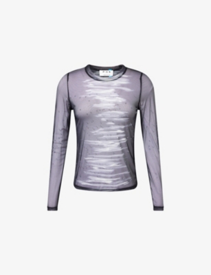 Ph5 Womens Black Betta Embellished Mesh Woven Top Xs