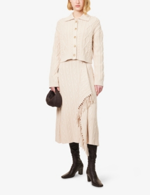 SIMKHAI: Kara Fringed Cotton And Wool Midi Skirt