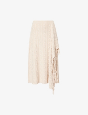 SIMKHAI: Kara Fringed Cotton And Wool Midi Skirt
