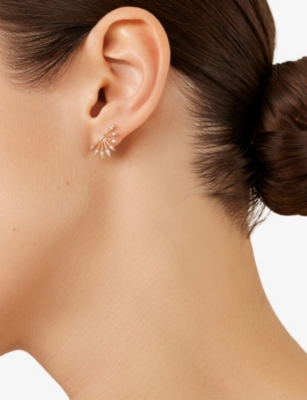 Kismet By Milka Womens Rose Gold Curvature 18ct Gold, 0.04ct Baguette-diamond And 0.15ct Diamond  Stud Earring In Gold