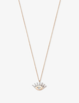 KISMET BY MILKA: Evil Eye Mini Metal and 0.10ct Diamond Pendant Necklace