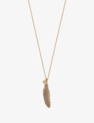 KISMET BY MILKA: Raven Feather Midi 0.04ct Diamond Pendant Necklace