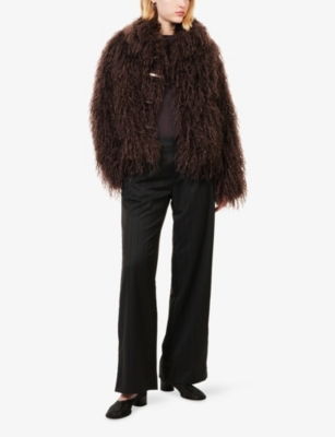 PEACHY DEN: Patti Folding-Collar Faux-Fur Coat