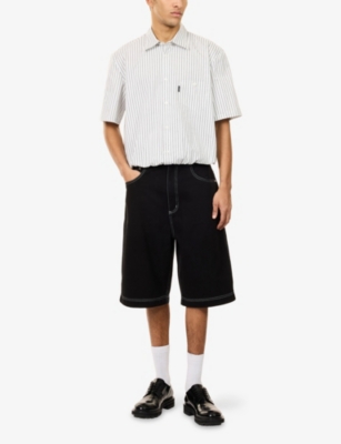 MAINS: Pinstripe Elasticated-Hem Cotton Shirt