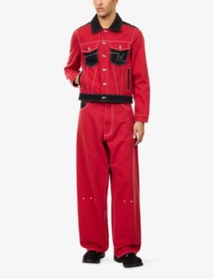 MAINS: Logo Contrast-Stitch Denim Jacket