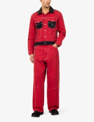 MAINS: Embroidered-Eyelet Wide-Leg Denim Jeans