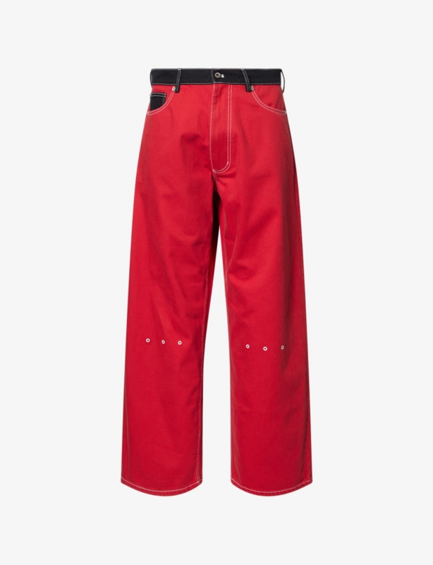 Embroidered-Eyelet Wide-Leg Denim Jeans