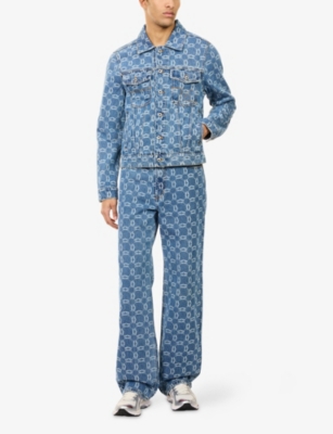 MAINS: Monogram-Print Patch-Pocket Denim Jacket