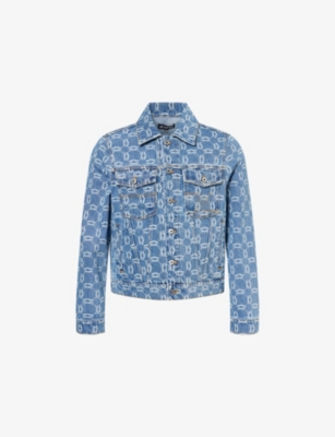 MAINS: Monogram-Print Patch-Pocket Denim Jacket