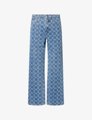MAINS: Monogram-Print Straight-Leg Denim Jeans