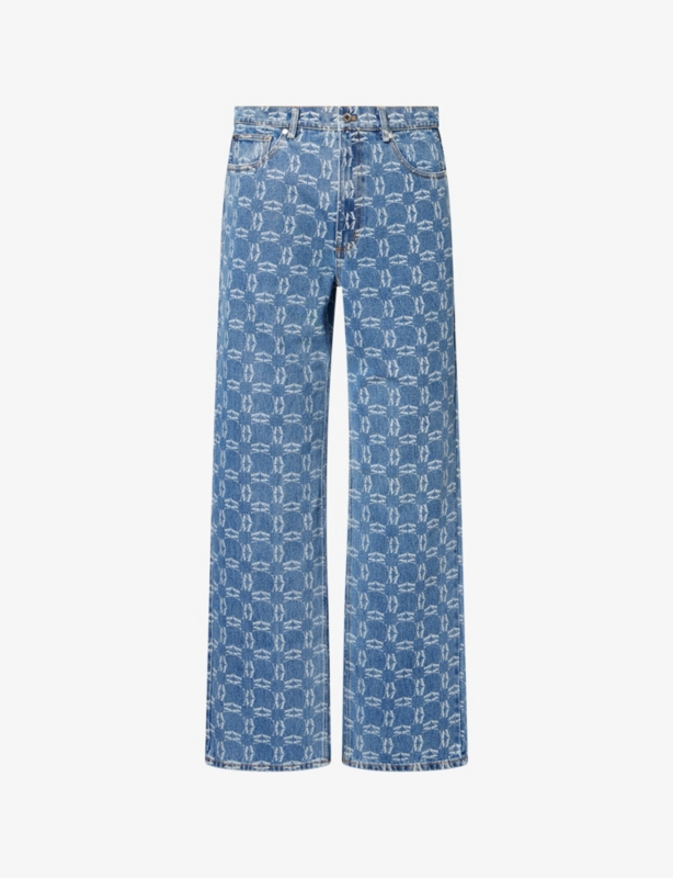 Monogram-Print Straight-Leg Denim Jeans