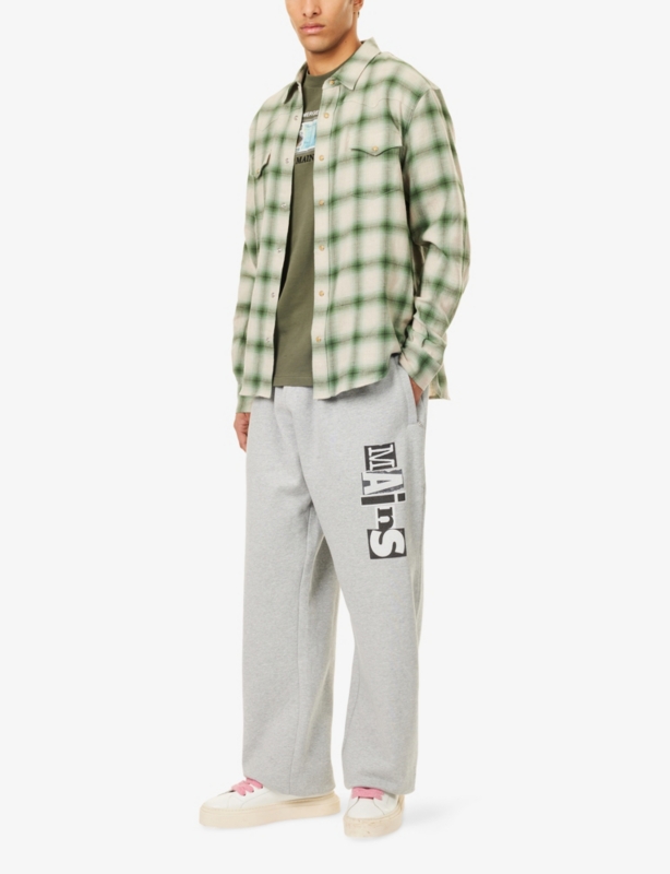 Grey Marl Wide-Leg Cotton-Jersey Jogging Bottoms